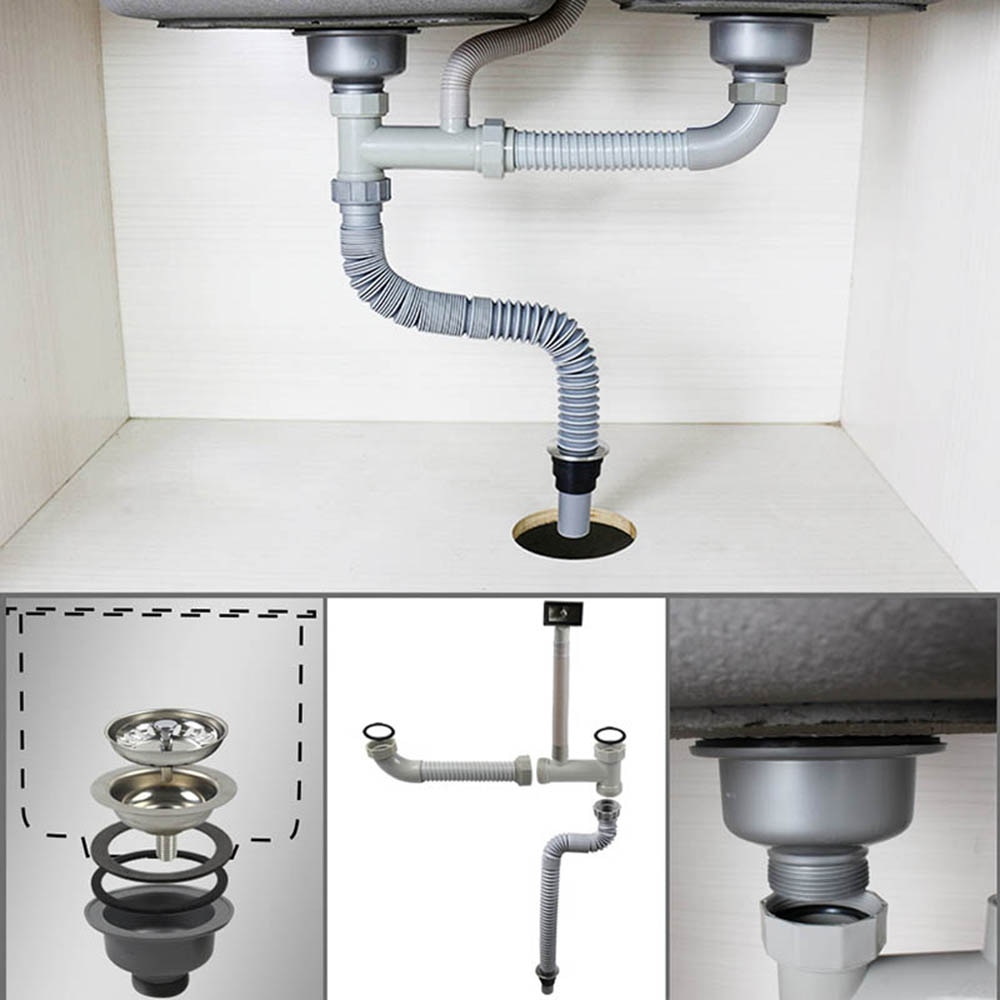 Talea rvs Dubbele spoelbak Afvoer Kit drainpipe met zeef afdruiprek Achter positie met overloop Keuken Armaturen Z7041