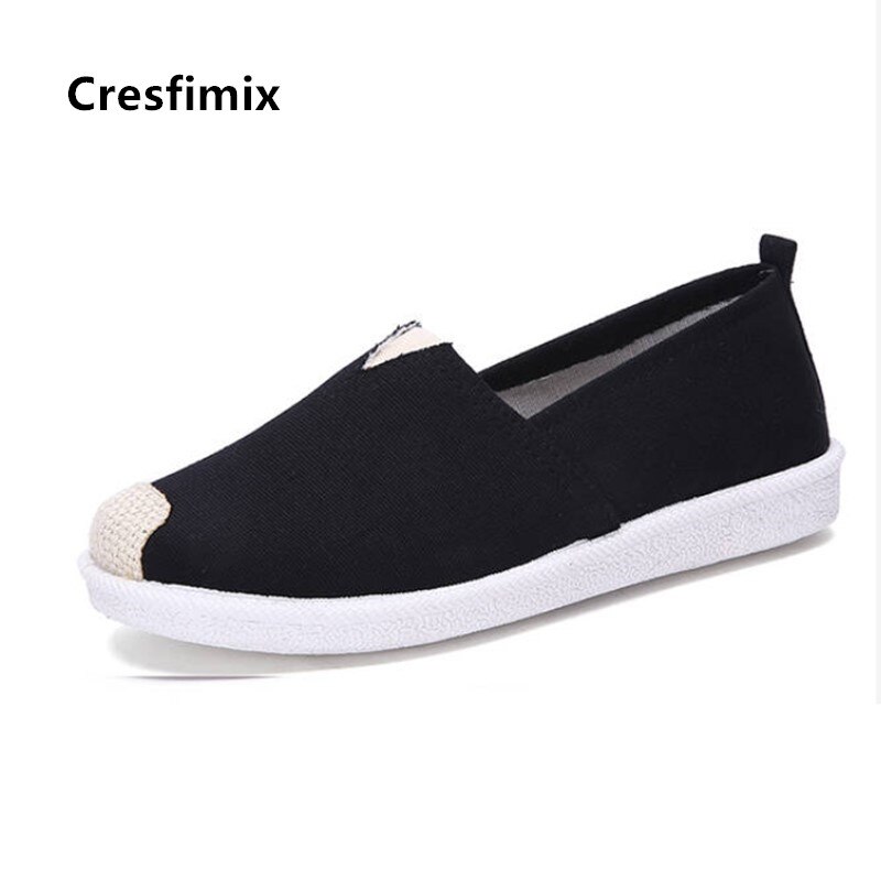 Cresfimix mocassins mujer vrouwen leuke witte comfortabele slip op loafers dames toevallige canvas platte schoenen sapato a5712