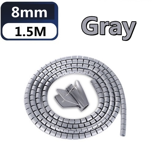 16/10/8 mm Flexible Spiral Cable Wire Protector Cable Organizer Computer Cord Protective Tube Clip Organizer Management Tools: 8mmX1.5m Gray