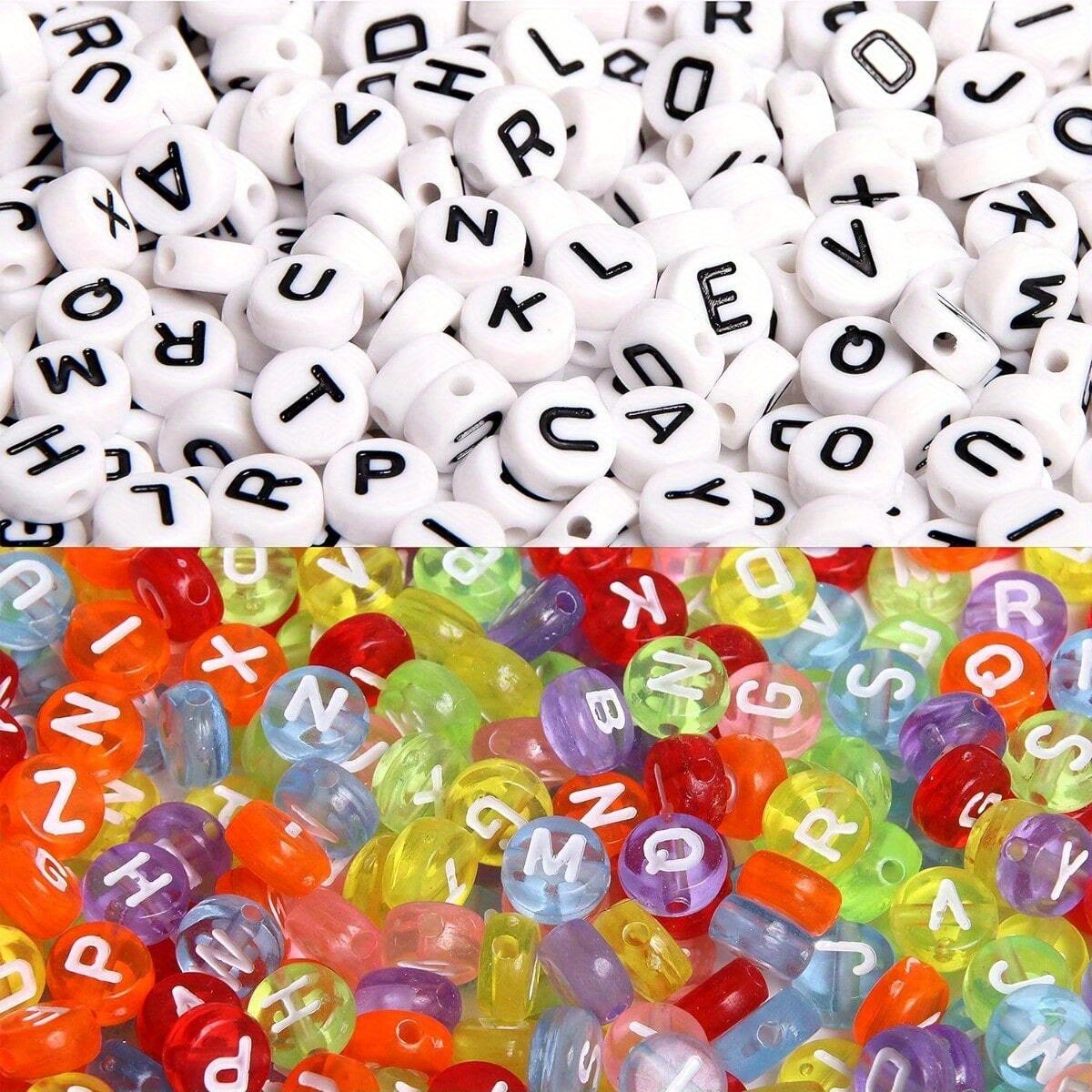 700 Uds. Cuentas redondas de 7 colores con letras, cuentas acrílicas con números del alfabeto para fabricación de joyería, collar, pulsera DIY (7x4mm)