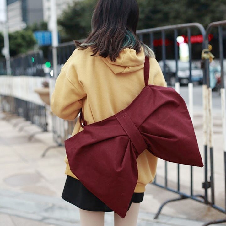 Boog Vrouwen Canvas Handtassen Grote Schoudertassen Crossbody Tassen Dames Tote Vrouwelijke Toevallige Zwarte Rode Handtas Bolsa Feminina