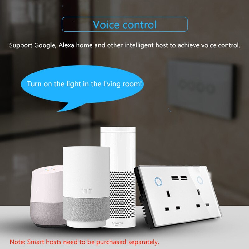 Tapón para cocina ASEER UK 13A, toma usb doble WIFI, toma inteligente con usb 2,0, compatible con Alexa, asistente de google