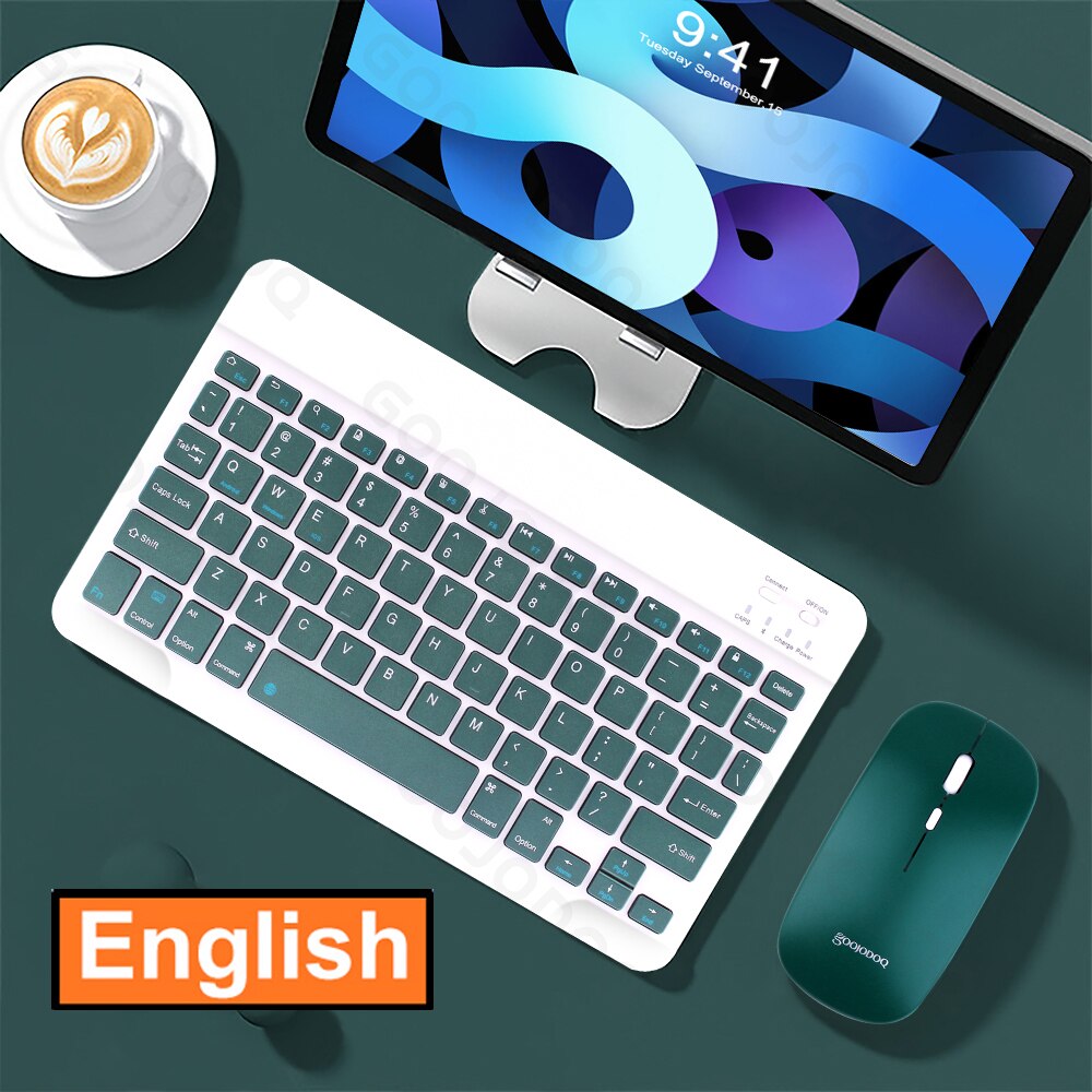 Korean Wireless Keyboard and Mouse Bluetooth Keyboard For iPad Pro 12 Tecaldo Bluetooth For Xiaomi Samsung iPad Keyboards: darkgreen