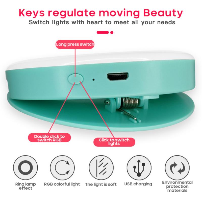 RGB LED Ring Mobile Phone Selfie Ring Flash Lens 3-level Brightness Fill Light Lamp Clip-on For Smartphone Light