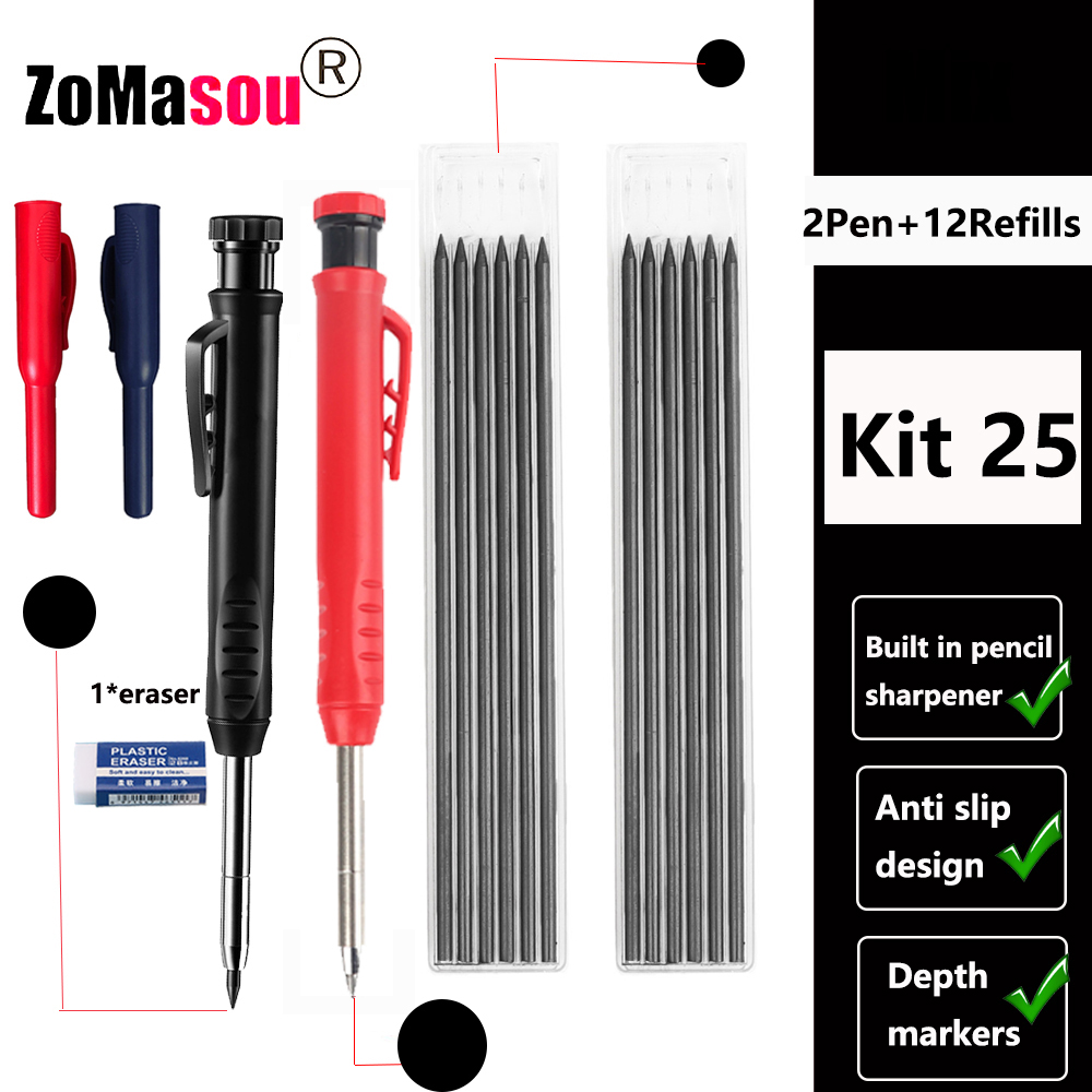 Heldekkende mekanisk blyant for snekkerarbeid, langt hode, dyphullsmarkører, penn, blyanter, påfyllingsstifter, spisser, skrivesaker: Mørk khaki