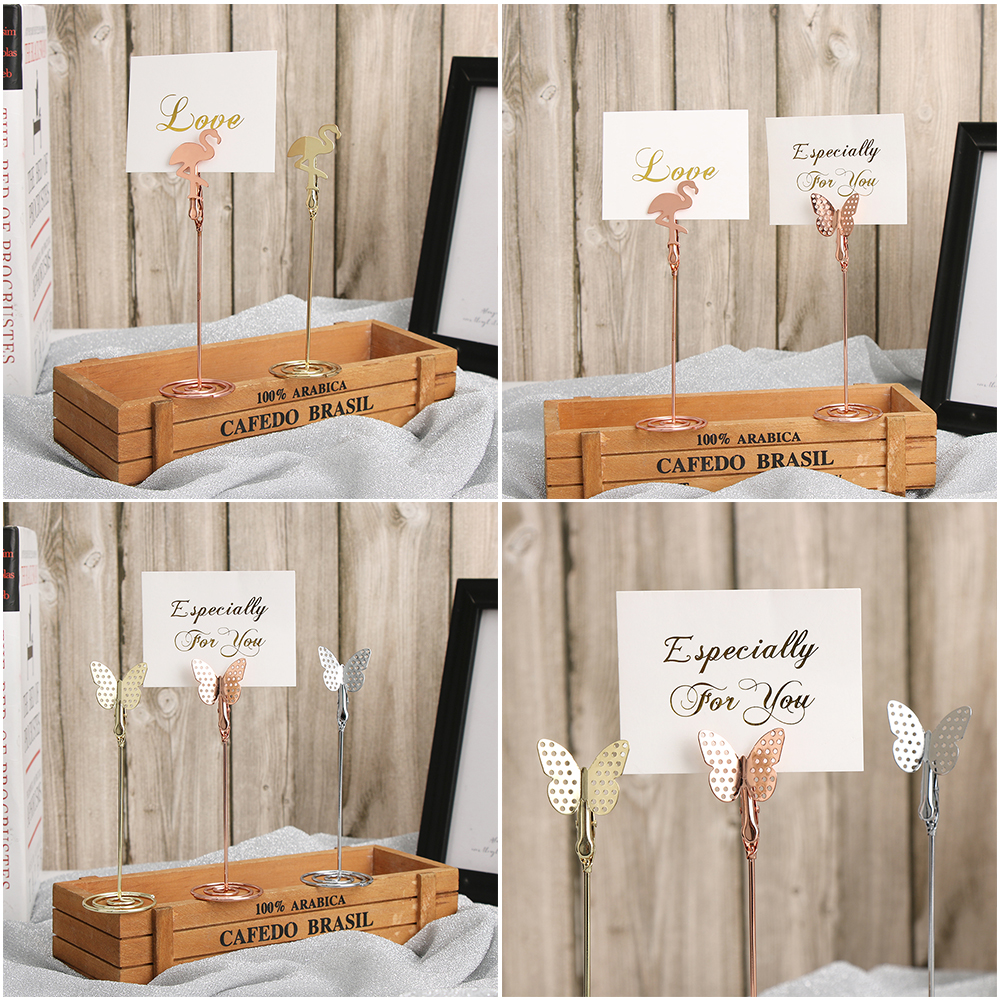 Cool Bruiloft Plaats Kaarthouder Romantische Vlinder Flamingo Vorm Foto Clip Tafel Nummer Stand Photo Map Bruiloft Benodigdheden