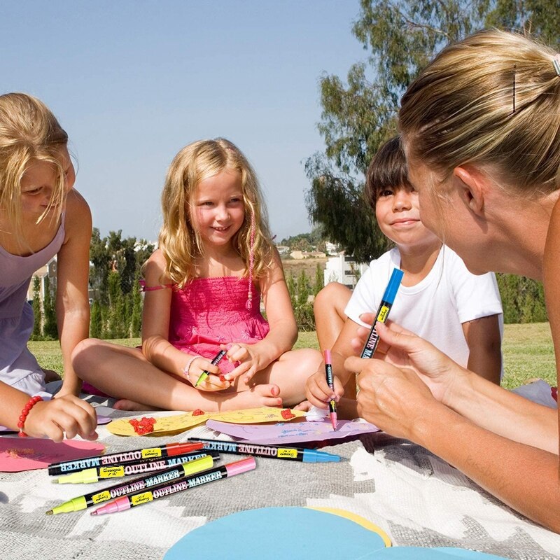 24 Colours Paint Marker Double Line Marker Pens Outline Metallic Glitte Markers Art Drawing Pens Highlighter Christmas Crafts