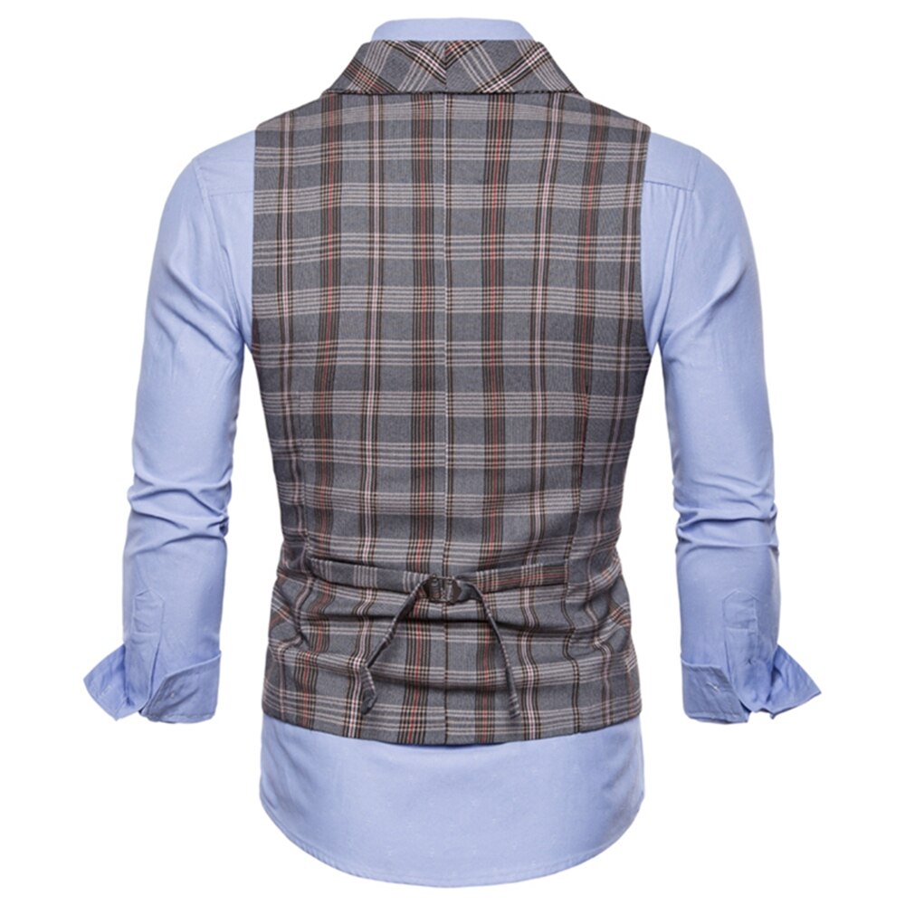 Vests Men Spring and Autumn Men's Checkered Striped Double Breasted Slim Business Casual Suit Waistcoat