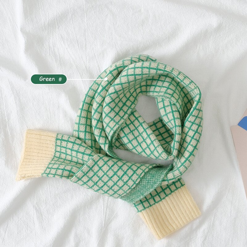 Sciarpa per bambini a reticolo piccolo autunno inverno nuove neonate ragazzi ragazze fazzoletto da collo caldo bambini colorati sciarpe ispessenti a maglia: Green