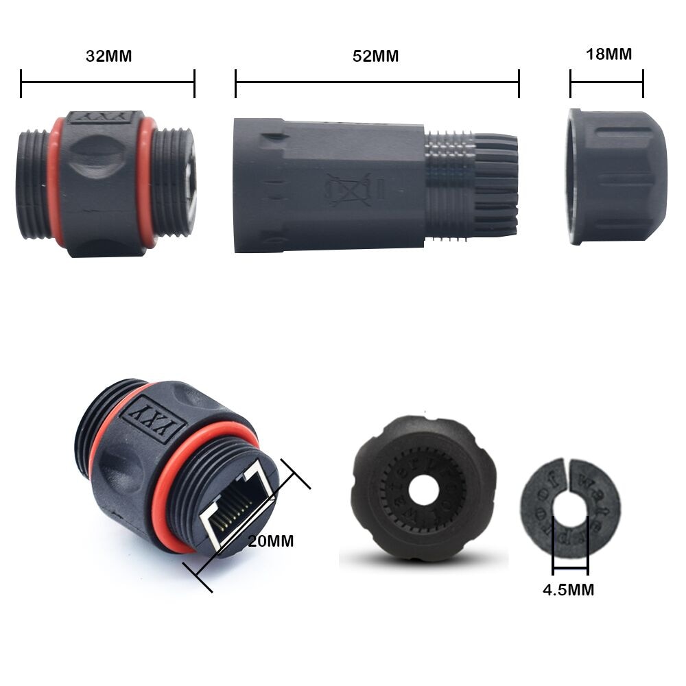 Waterproof RJ45 Ethernet Network Cable Connector Wire Extension Double Head Adapter