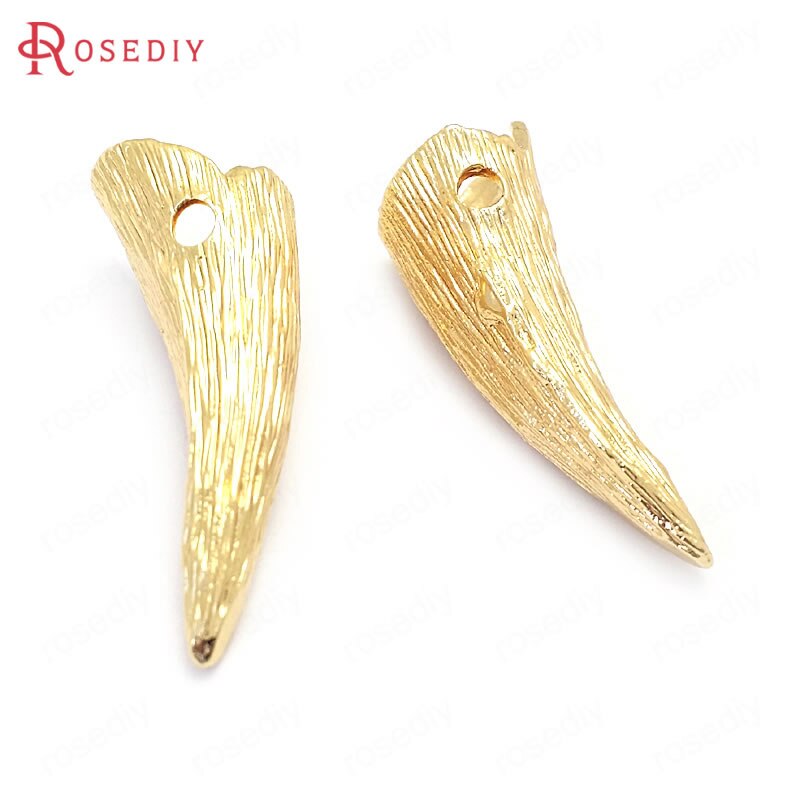(37635)4PCS 30x11MM 24K Gold Color Brass Horn Charms Pendants Jewelry Making Supplies Diy Findings Accessories