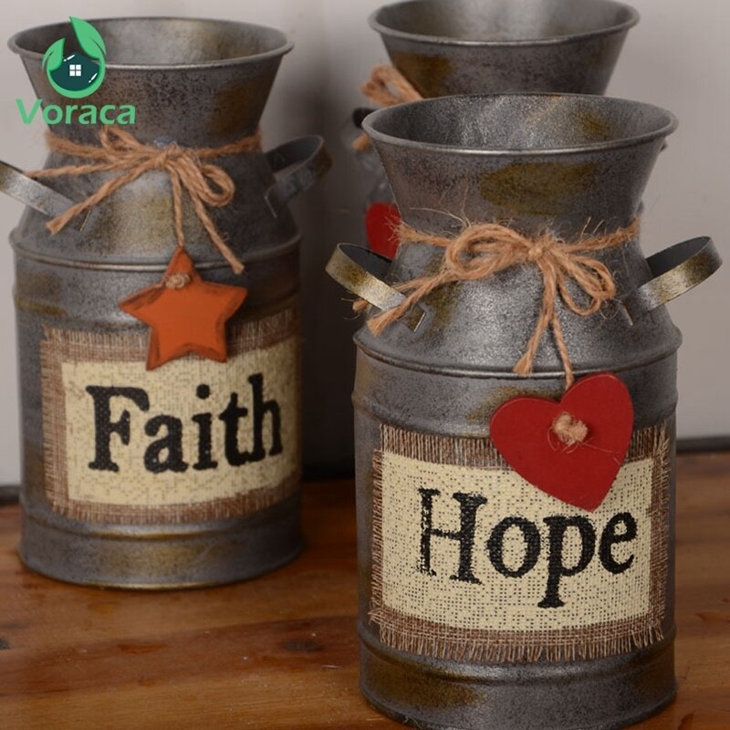 1pc shabby chic metall järn rustik vas mjölkburk heminredning europa stilar järn vas blomma för vas dekoration hem järn vas