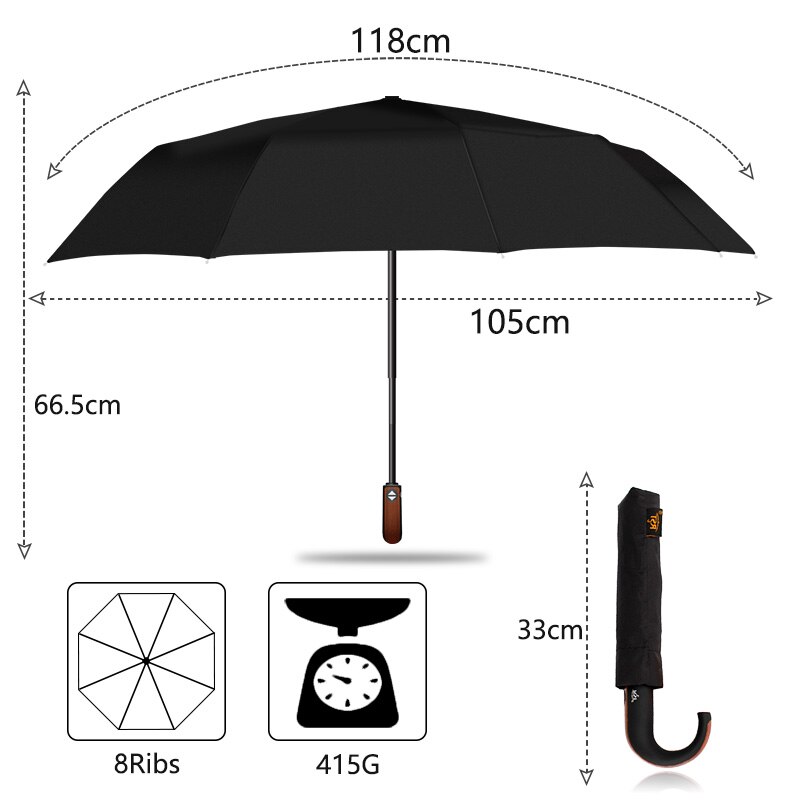 Første klassiske engelsk stil paraply mænd automatisk stærk vindafvisende 3 foldende paraply regn forretning mandlig parasol