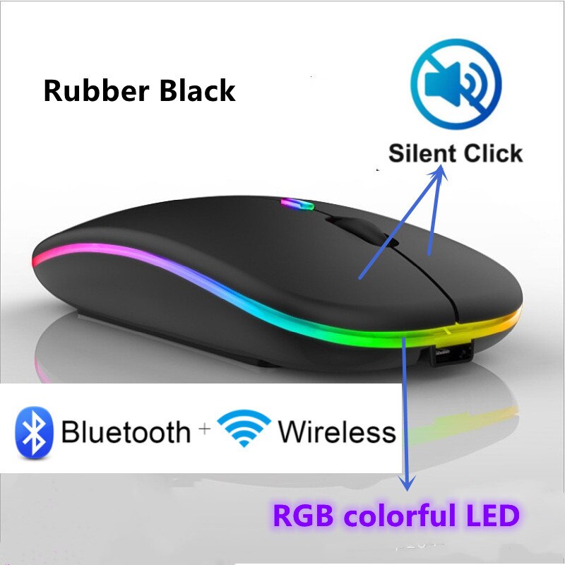 Windays bezprzewodowa mysz Bluetooth 2.4G Macbook darmowa wysyłka akcesoria komputerowe LapTop PC cichy przenośny akumulator RGB nowość: Black
