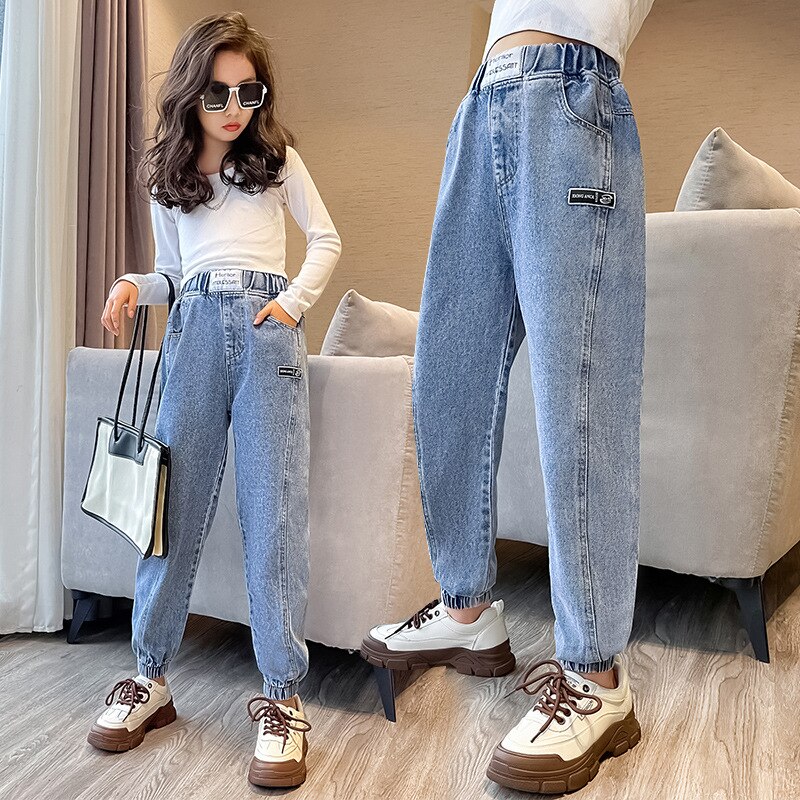Pantalones vaqueros azules para niñas y adolescentes, Jeans de cintura elástica, pantalones pitillo para niñas, ropa para niños de 4 a 14T