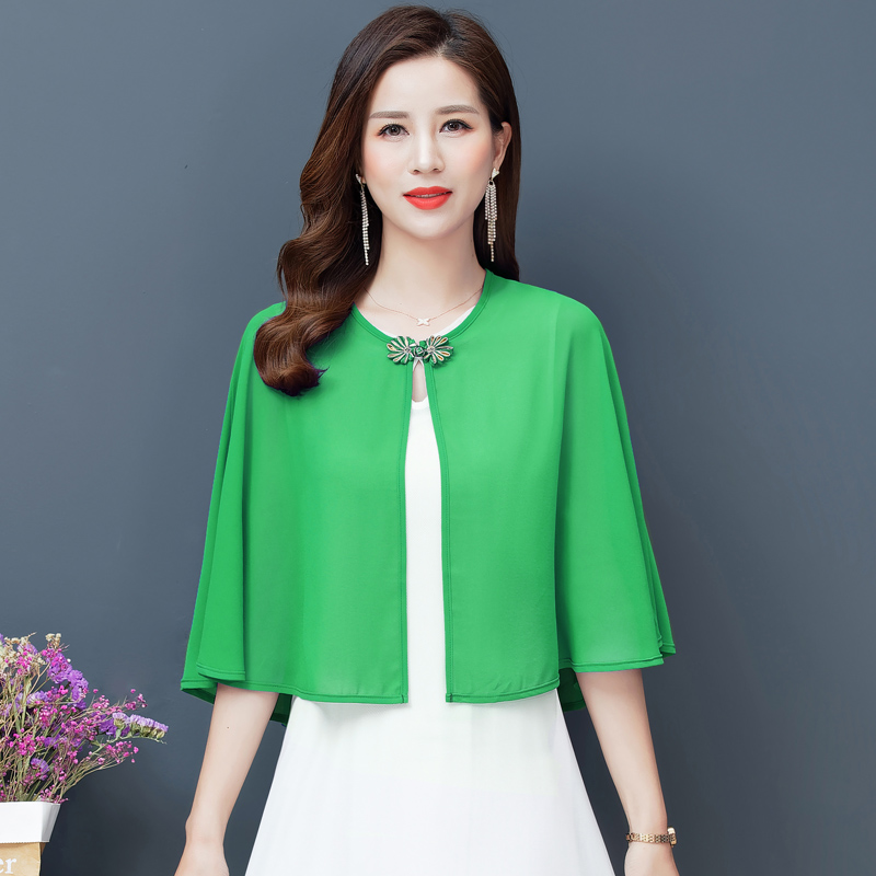 Bridal Shawl Wedding Top Shrug Chiffon Bolero For Women Short Jacket Party Cape Wraps 2022: Green / 3XL 77.5-90kg