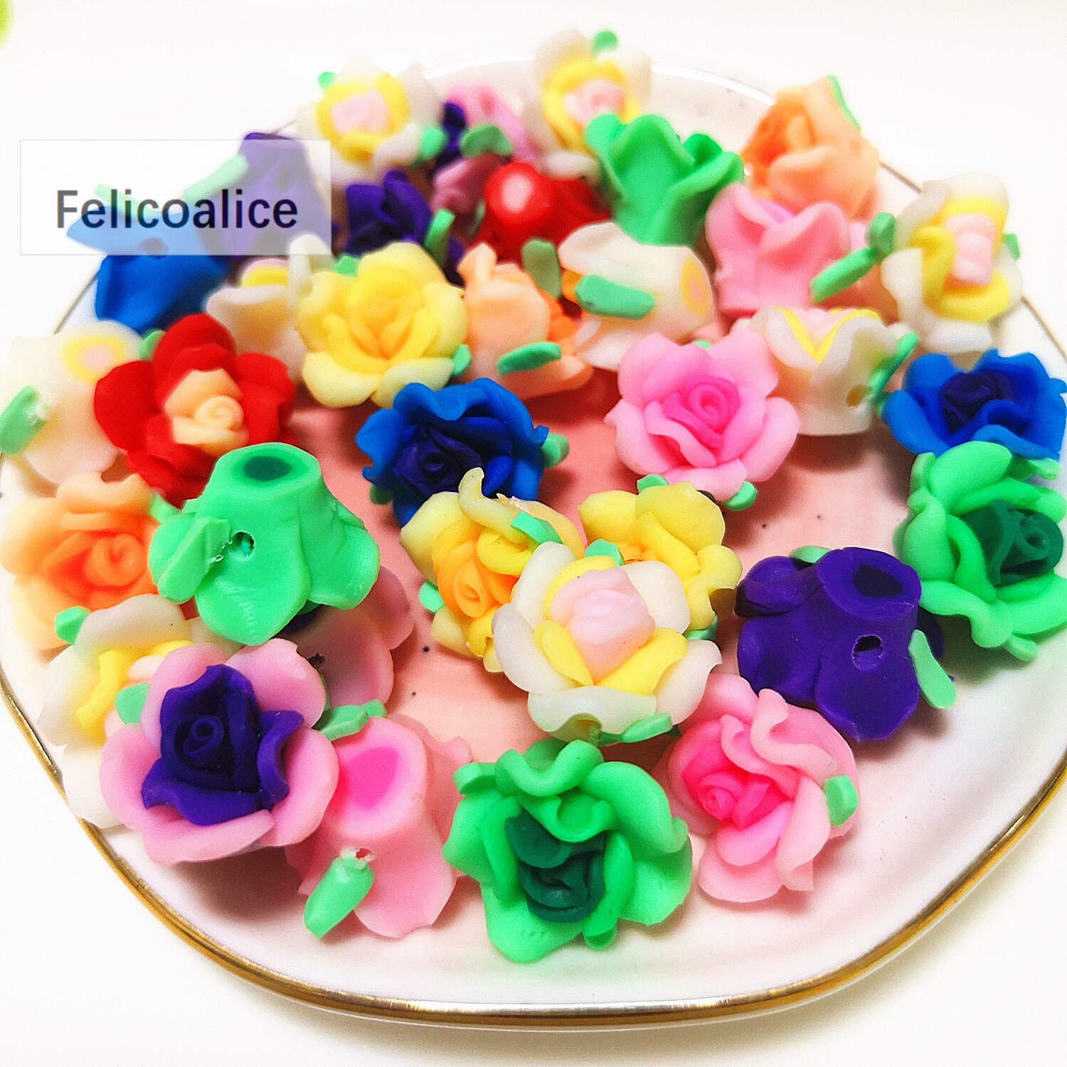 100Pcs 15Mm Kleurrijke Hars Polymeer Klei Flat Back Rose Bloem Kralen Gemengde Voor Diy Ambachten Sieraden Makings Decoratie accessoires