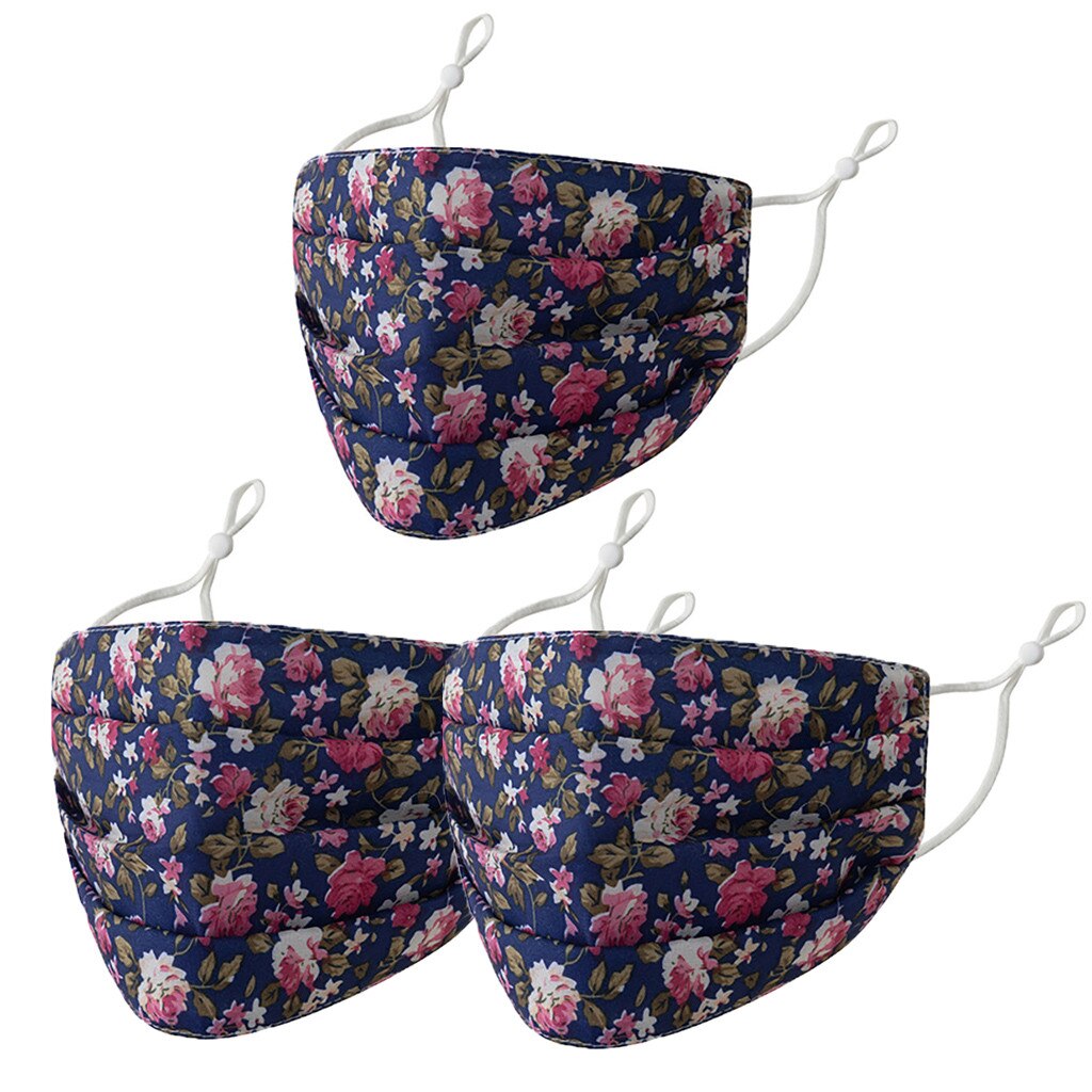 5/3Pcs Ski Fasemask Adults Reusable Floral Print Breathable Mascarillas Cotton Washable Fase Maskes Balaclava Cap Hat: D