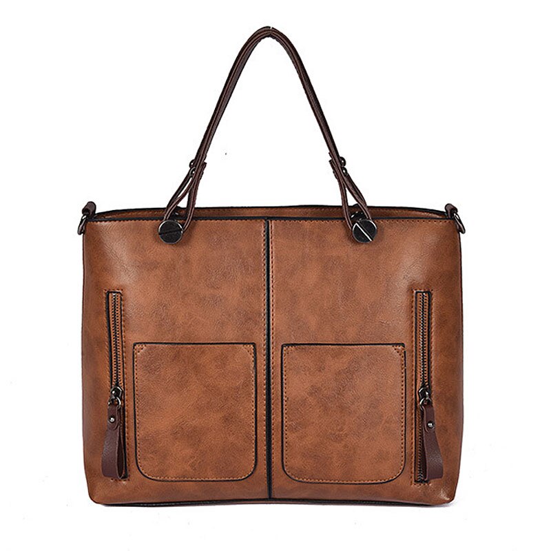 Mode messenger bags voor vrouwen vintage stijl PU lederen handtas dames grote capaciteit casual tote schoudertas vrouwelijke: Brown