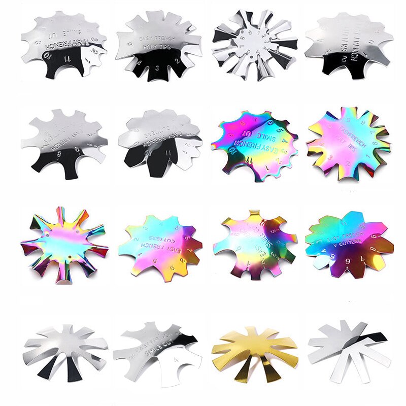 Pro 12 Style Easy French Smile Cut V Line Edge Trimmer Nail Cutter Almond Nail Stencil Styling Mold French Manicure Tools