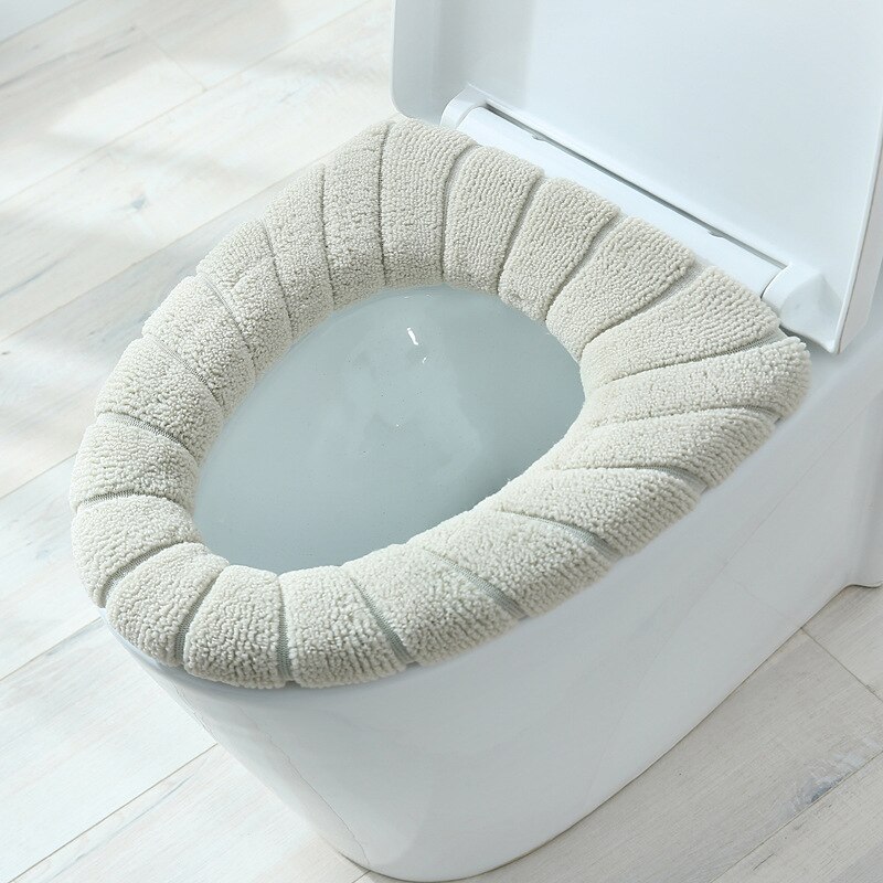 toilet seat cover wc bril hoes toilet cover wc bril cover wc seat cover wc hoes wc bril ver Winter Warm Toilet Seat Cover Closestool Mat 1Pcs Wasbare Badkamer Accessoires Breien Pure Kleur Zachte O-Vorm Pad bidet Cover: C-4