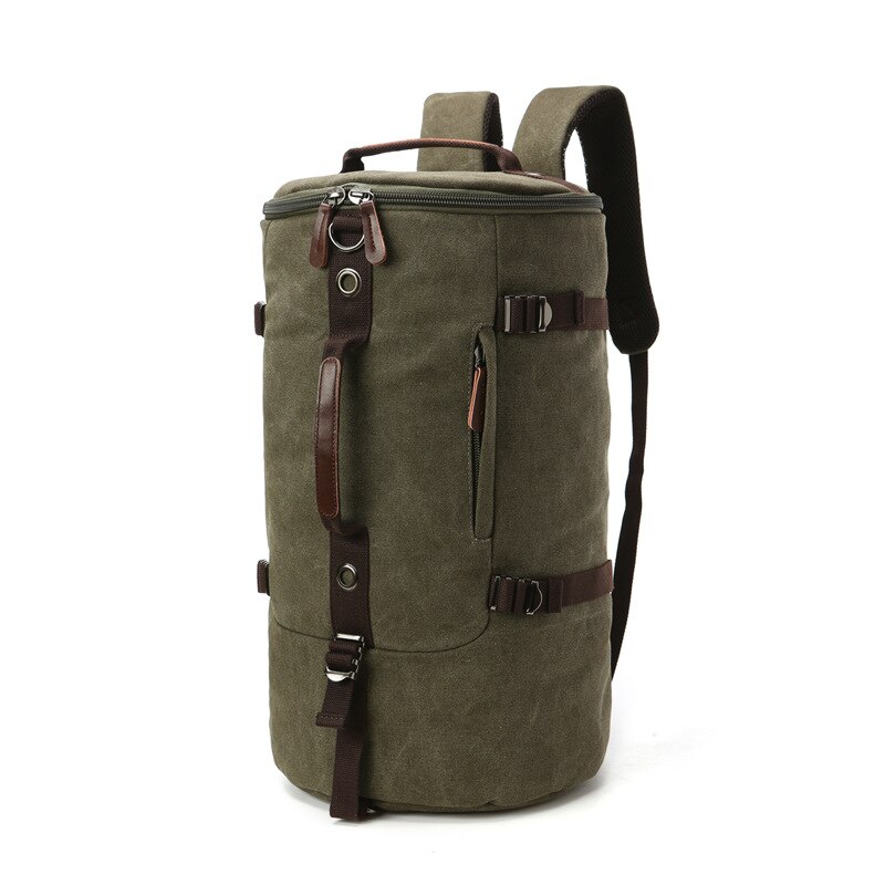 Sac à main cylindrique en toile de grande capacité, rétro à trois usages, voyage d&#39;affaires, sac à bagages diagonal: Army Green