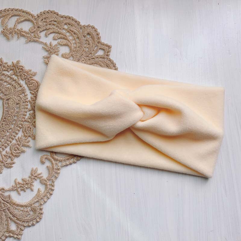 Diademas para mujer, vinchas elásticas de terciopelo con nudo cruzado abrigadas para invierno, turbante suave de Color liso, accesorios para el cabello a la para niñas, diademas: Ivory