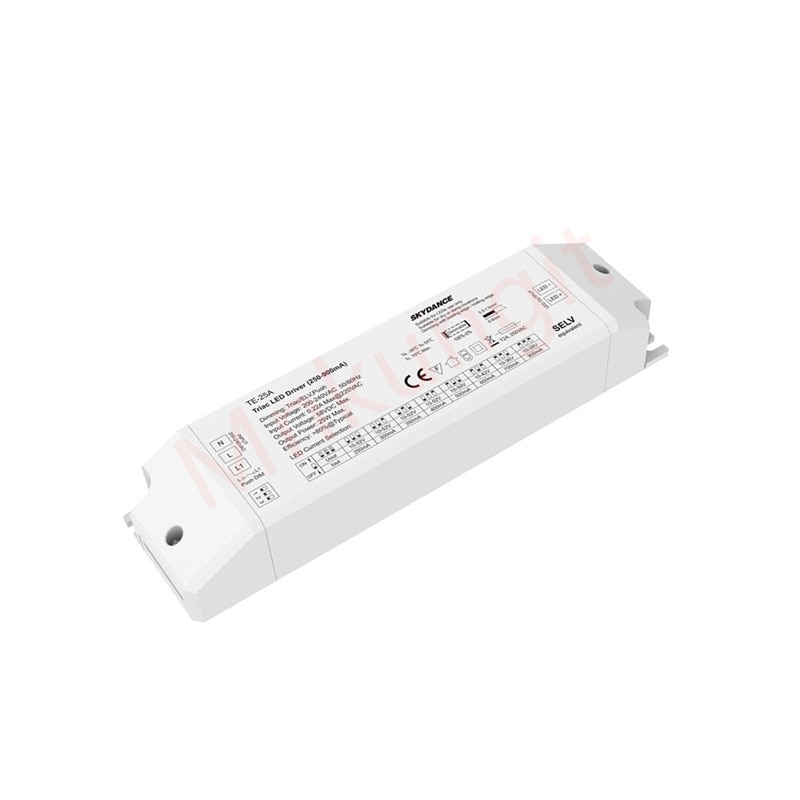 25W 250-900mA Triac Dimmable LED Driver TE-25A CC ELV PWM DIP Switch Triac Dimming LED Controller 200-240V Input 10-52V Output