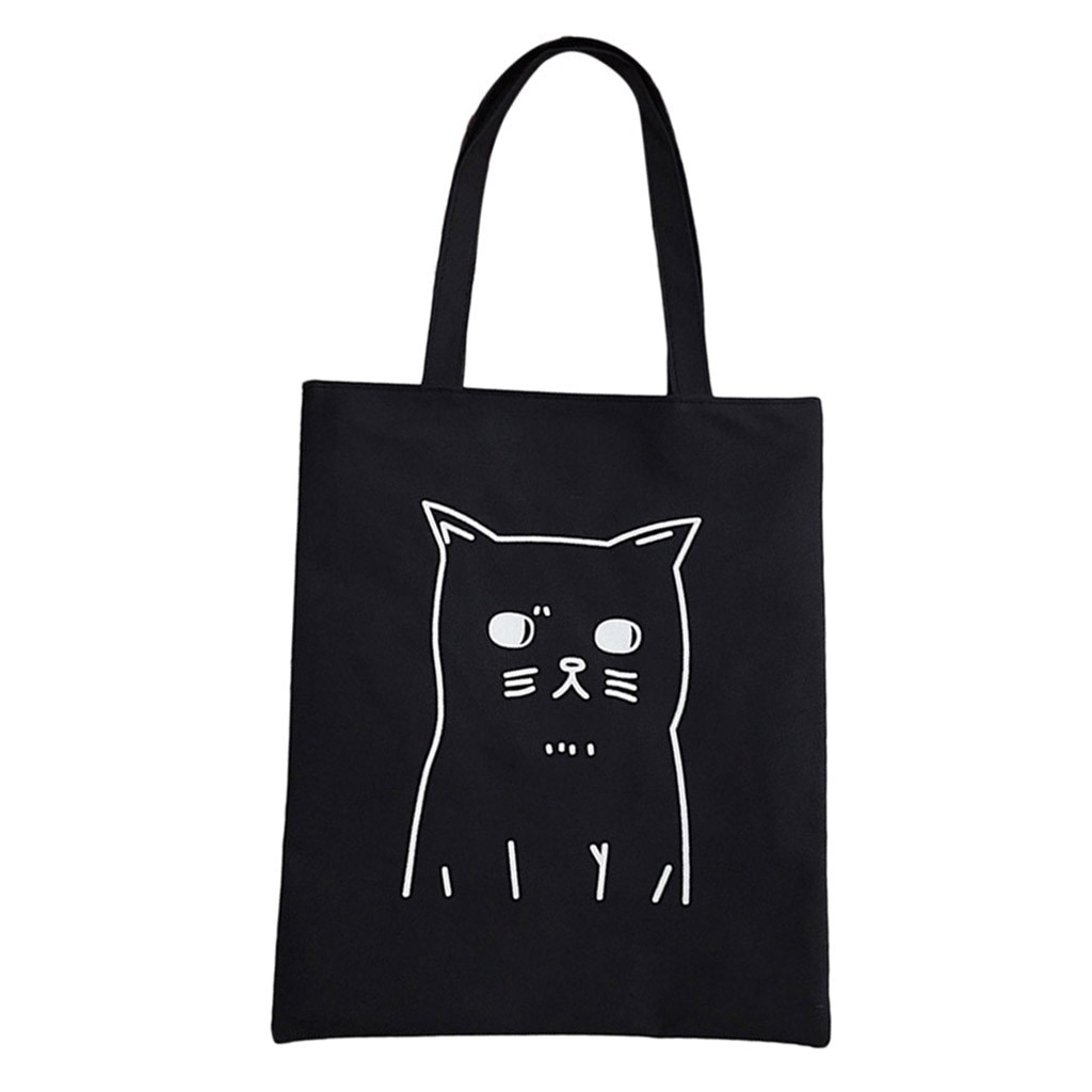 Bolso de lona con estampado de gato de dibujos animados para mujer, bolsa de hombro femenina, de gran capacidad, # T1P