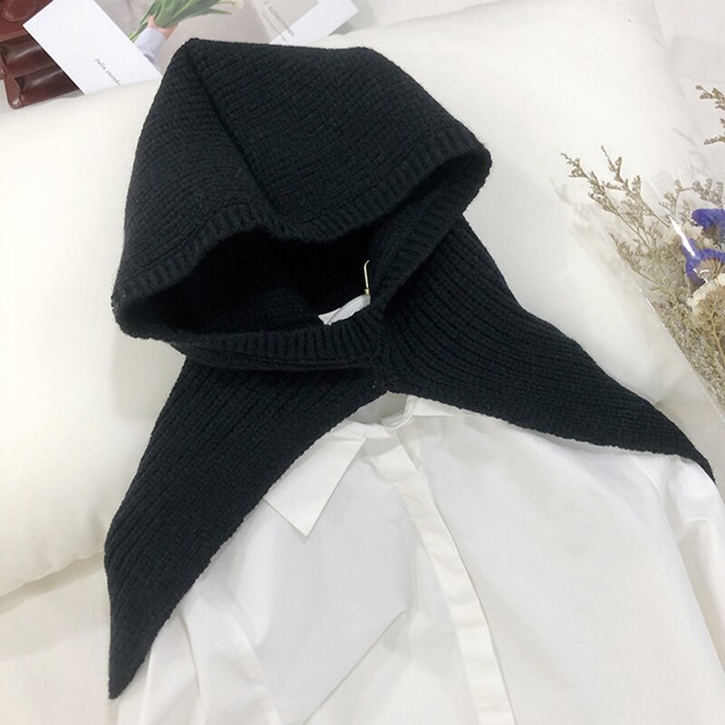 fast vinterstrikket skjerf hette hode kvinner varm snood buff tykk hals krage sjal vikler vindtett sjaals damer bufandas mujer: Svart