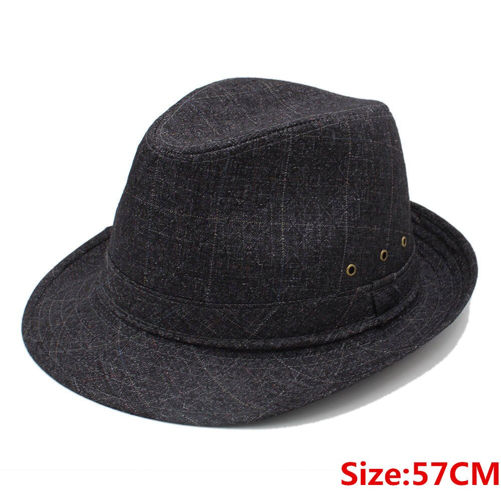 Men Fedora hat with 4Size 57 58 59 60CM Big Size Gentleman Dad Beach Homburg Church Jazz Hat Father A0064-XSJ: Black 57CM