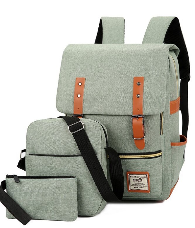 Nylon Men's 15.6 Inch Laptop Backpack Large-capacity 3Pcs/Set Travel Backpack Student Backpack Bag: HYBMQ0002-green