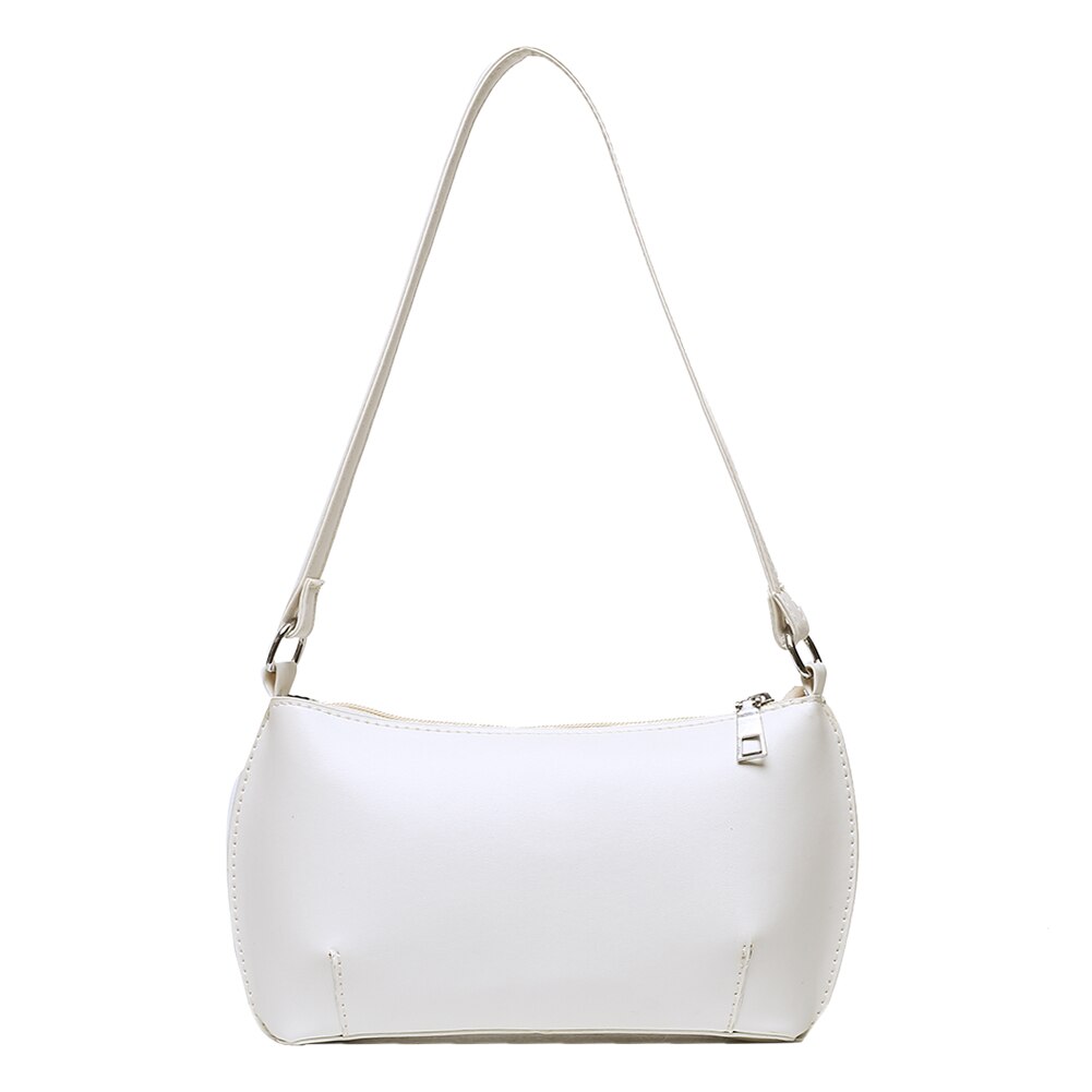 Simple sac à main pour femme en polyuréthane classique Texture délicat Chic couleur unie femme décontracté sous les bras épaule fourre-tout sacs: WHITE