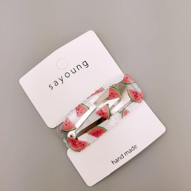 Horquillas de frutas transparentes bonitas, pinzas para el pelo en forma de gota para niñas, tocado con dibujo de nube para niños, accesorios geométricos para el cabello para niños: Rectangle Watermelon
