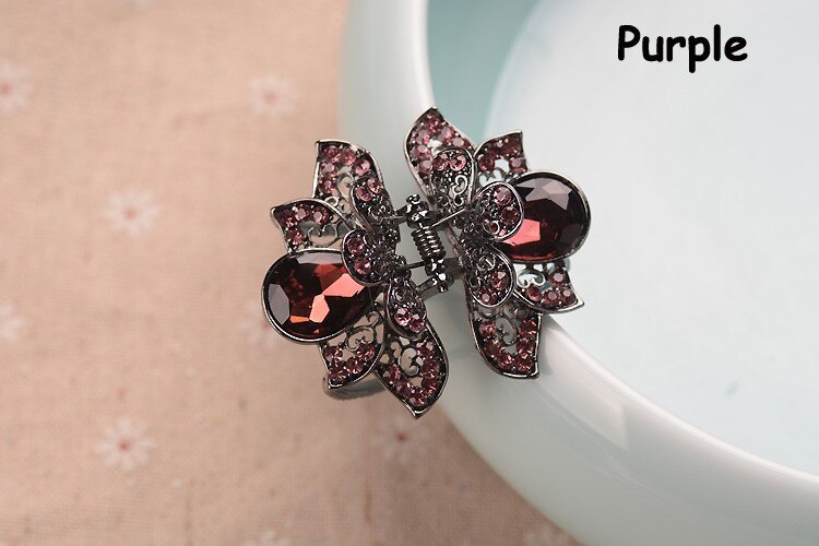 retro Blume Strass Haar Clip Haarnadeln Kristall Krabbe Haar Krallen Für Frauen Mädchen Haar Zubehör: Violett