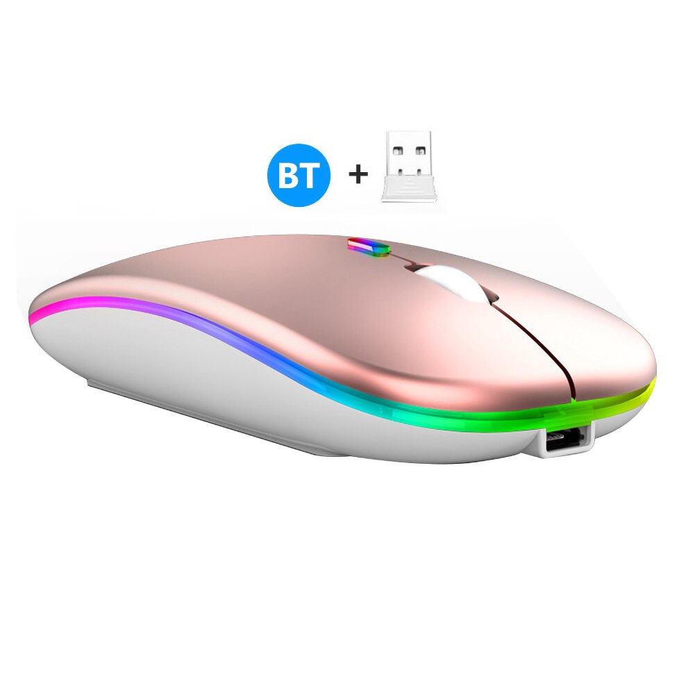 2.4G Wireless Bluetooth LED Mice USB Ergonomic Gaming Mouse for Laptop Computer Wireless Mouse Rechargeable Ergonomic Silent: Rose Gold Dual Mode