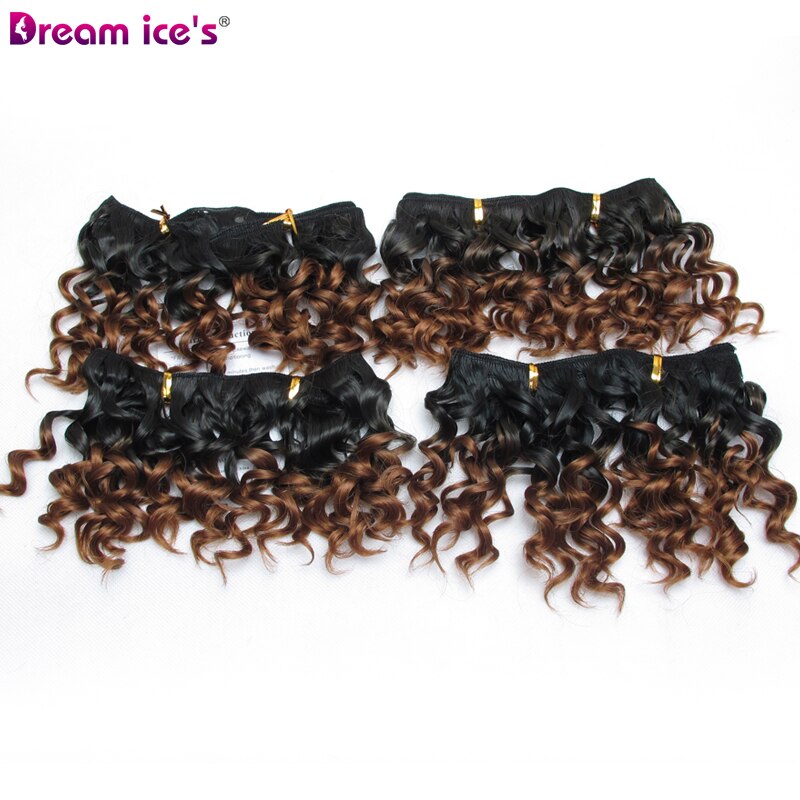 8 pulgadas Afro corto Pelo Rizado mechones color marrón negro de pelo sintético de alta temperatura de extensión 4 unid/lote sueño del hielo: T1B / 30