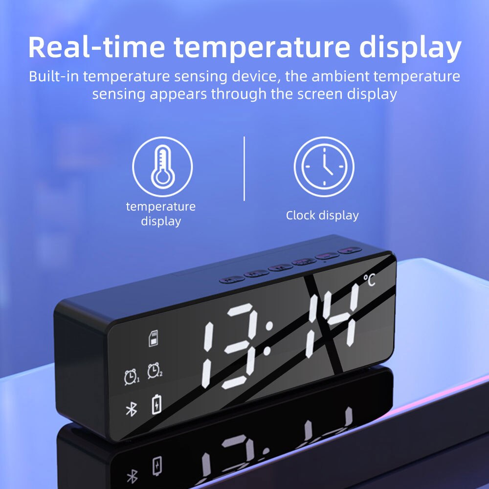 B119 wireless bluetooth speaker USB mobile phone computer LCD digital display 3 levels brightness Real-time ambient temperature