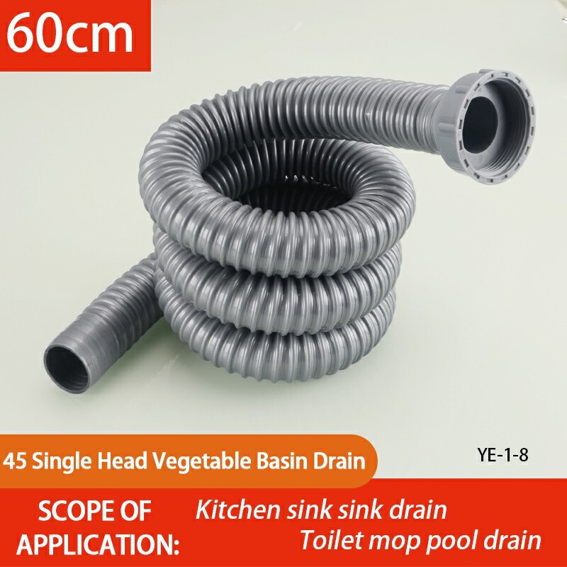 Drainage Pipe For Vegetable Basin, Single Head,Flexible And Extendable Hose Kitchen, Bathroom, Sink Fitting , Drain , Anti-Odor: 60cm Interface 45mm