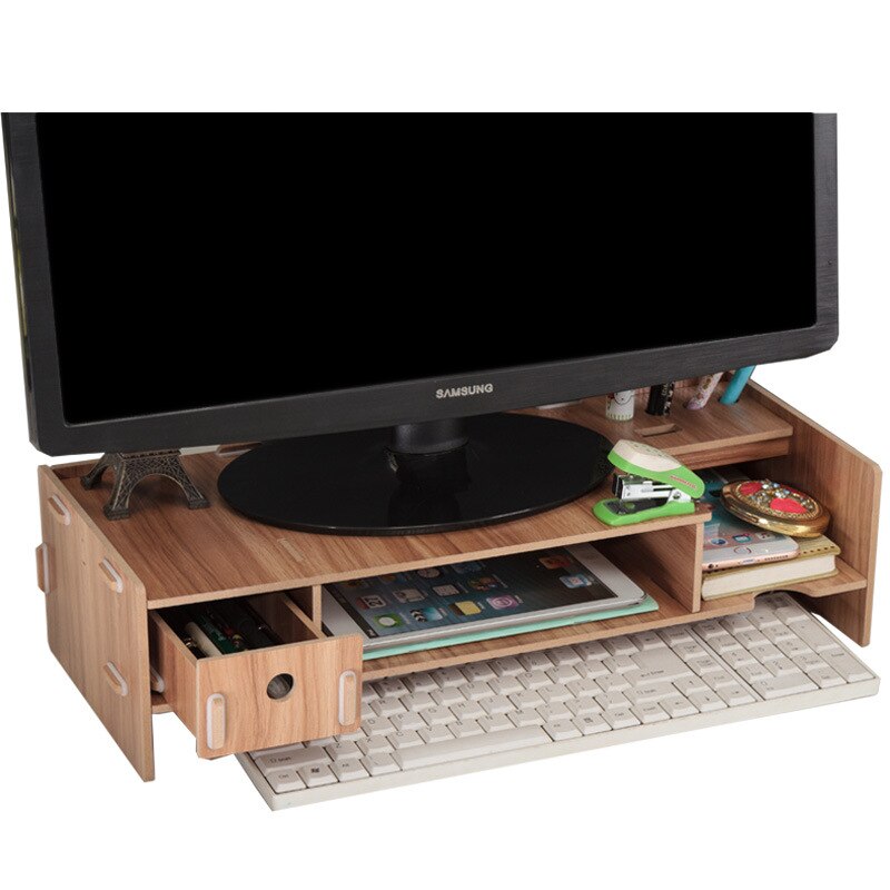 Display Computer Scherm Basis Verhogen Rack Creatieve Desktop Plaat Afwerking Opbergrek Tafel Smalle Computer Bureau: Cherry wood