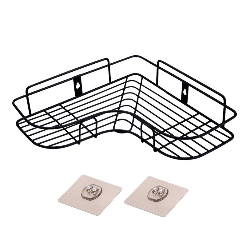 Estante de hierro para baño, soporte de pared para almacenamiento de champú, sin perforaciones, para cocina y ducha: Black
