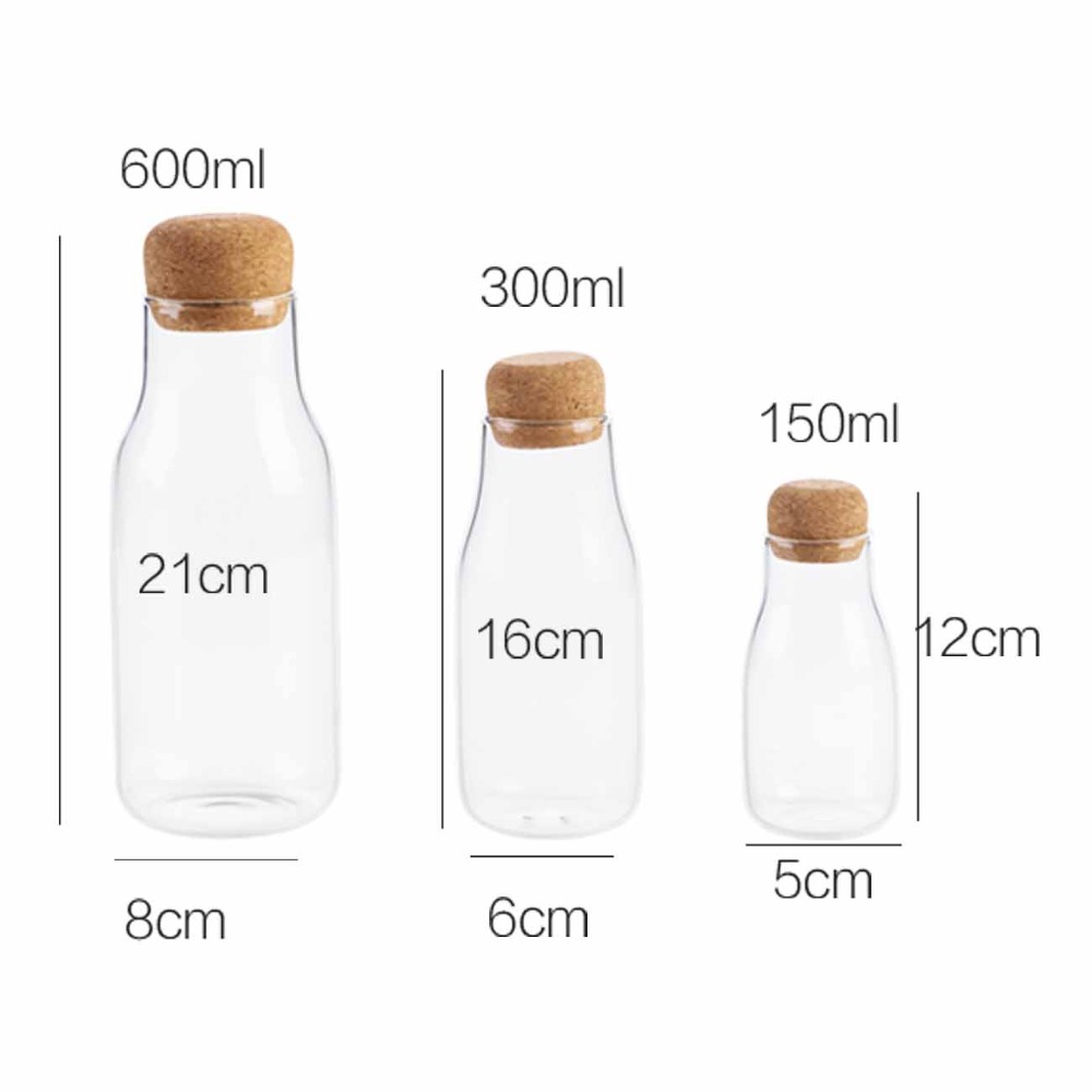 600/300/150ML Glass Storage Bottles for Bulk Products Containers with Lid Cork Column Sealed Jar Food Spices Organizer Cans
