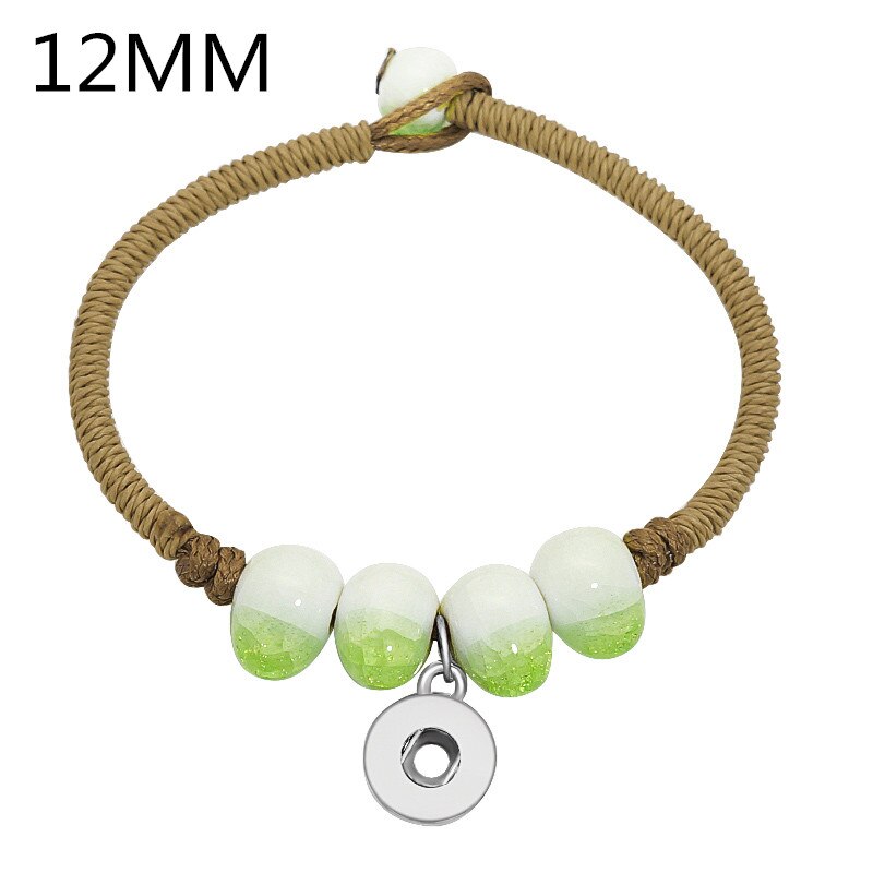 New Fashion corda marrone manuale perline sfumate in ceramica braccialetti a scatto 17CM bambini misura 12MM e 18MM bottoni automatici accessori fai da te SE0199: 12mm-green