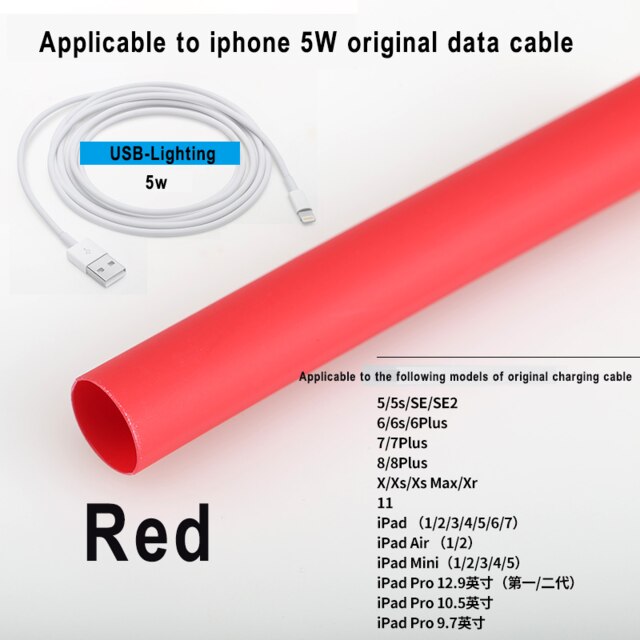 Protector de Cable Original de iPhone, reparación de iPhone Universal para Tubo termorretráctil, Cable cargador Lightning: Red-1 meter