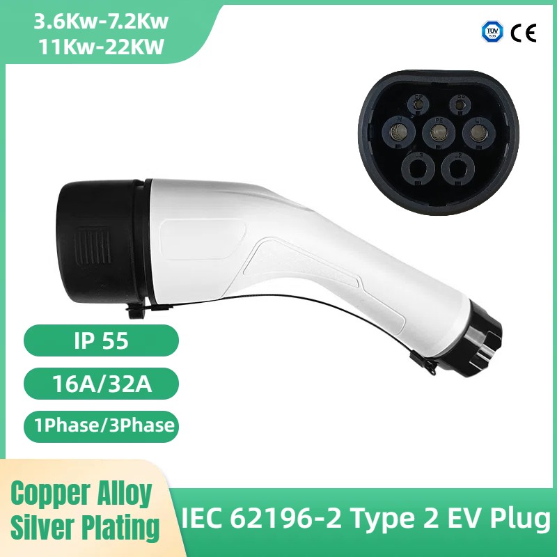 type 2 evse hunnladerplugg til elbil iec 62196 -omformer 16a 32a til ladestasjoner til elbiler, erstatningsplugg