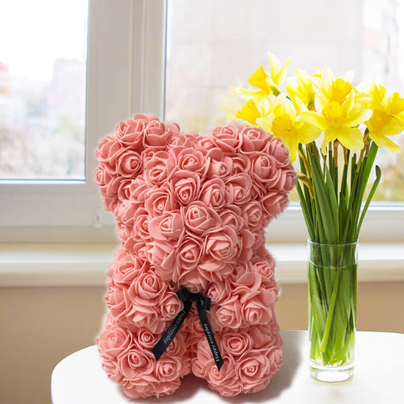 Diy 25 cm bamse rose bjørn med kasse kunstig pe blomst bjørn rose valentinsdag for kæreste kvinder kone mors dag