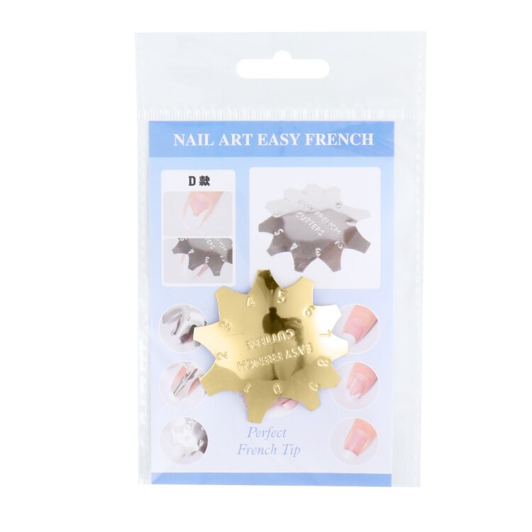 Pochoir pour faux-ongles français, modèle de d'ongles français, ombre ovale en V, coupe-bordure, outil d'art des ongles multi-tailles NF1834, 1 pièces: D Gold