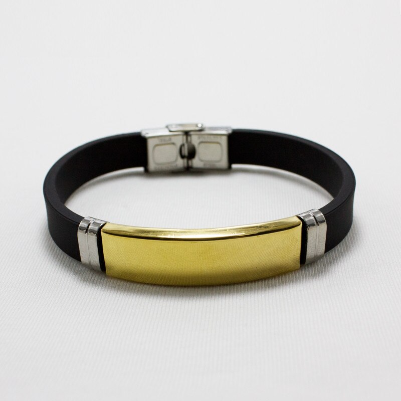 Bracelet géométrique en acier inoxydable pour hommes, couleur noir/or/argent, Silicone, caoutchouc, nouvelle: Couleur or
