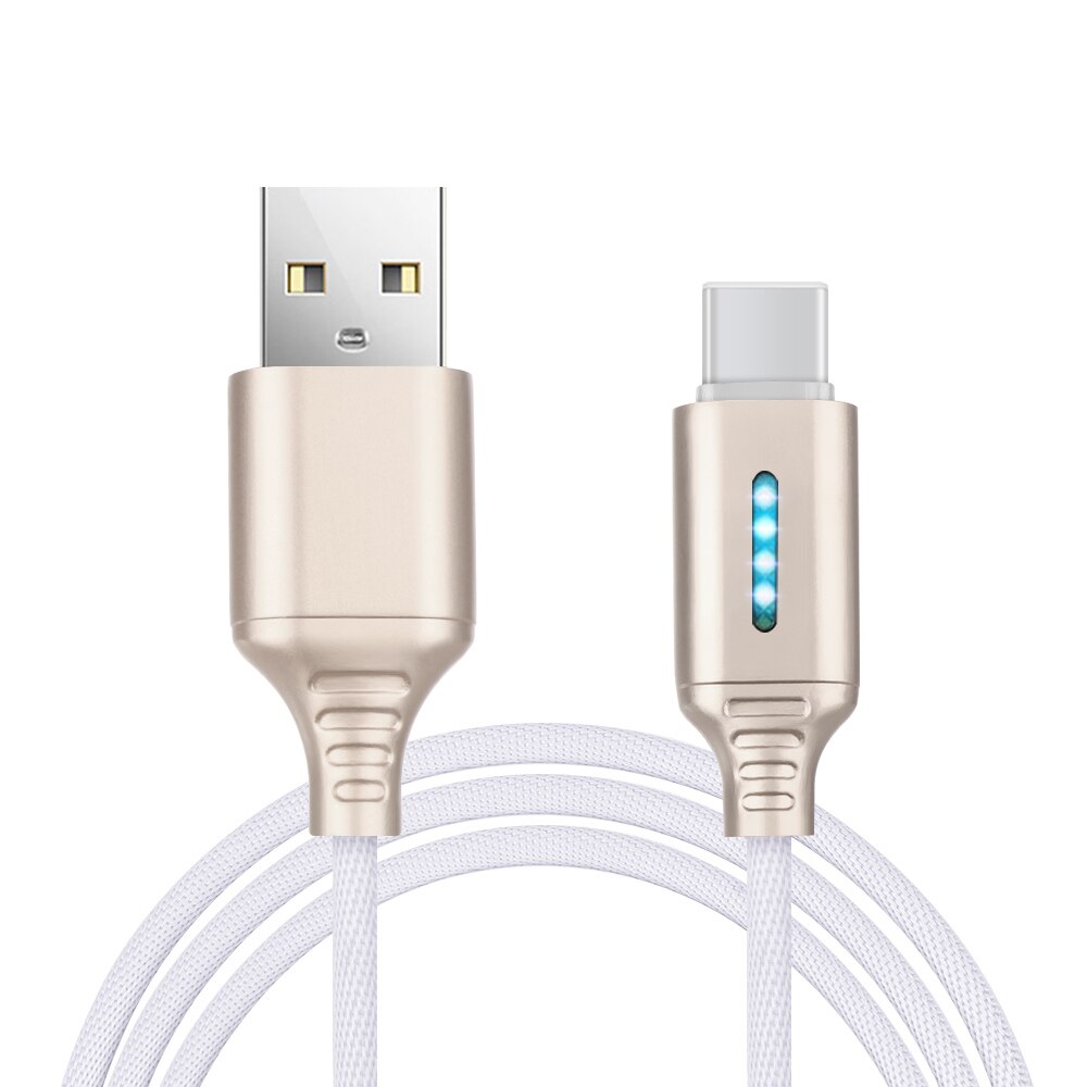 1PC 1m USB Charging Data Sync Nylon Cable Safety Protection Updated Auto Cut-off Disconnect Led Light USB Accessories: Type-C white