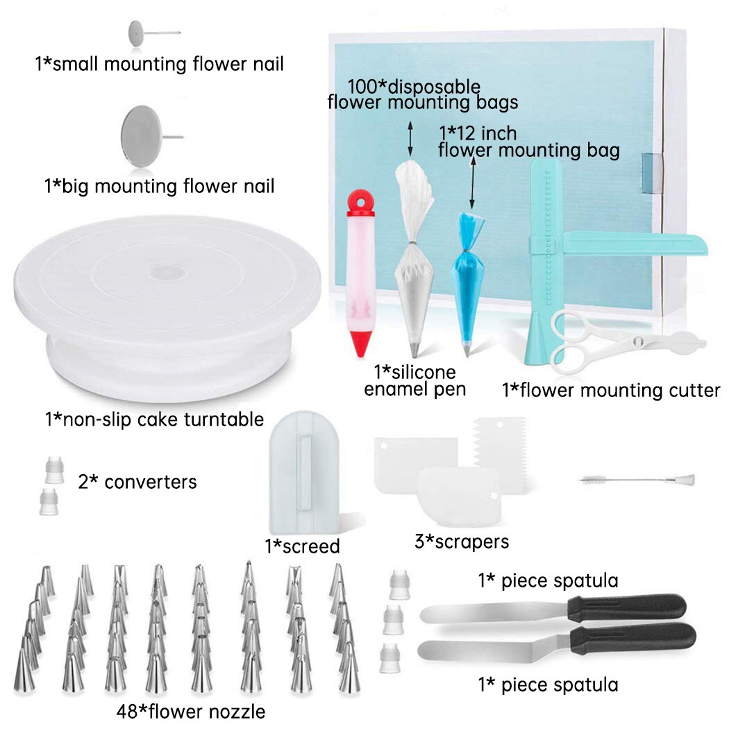 164PCS/Set Multifunction Cake Turntable Set Cake Decorating Tools Kit Pastry Nozzle Fondant Tool Kitchen Dessert Baking Supplies